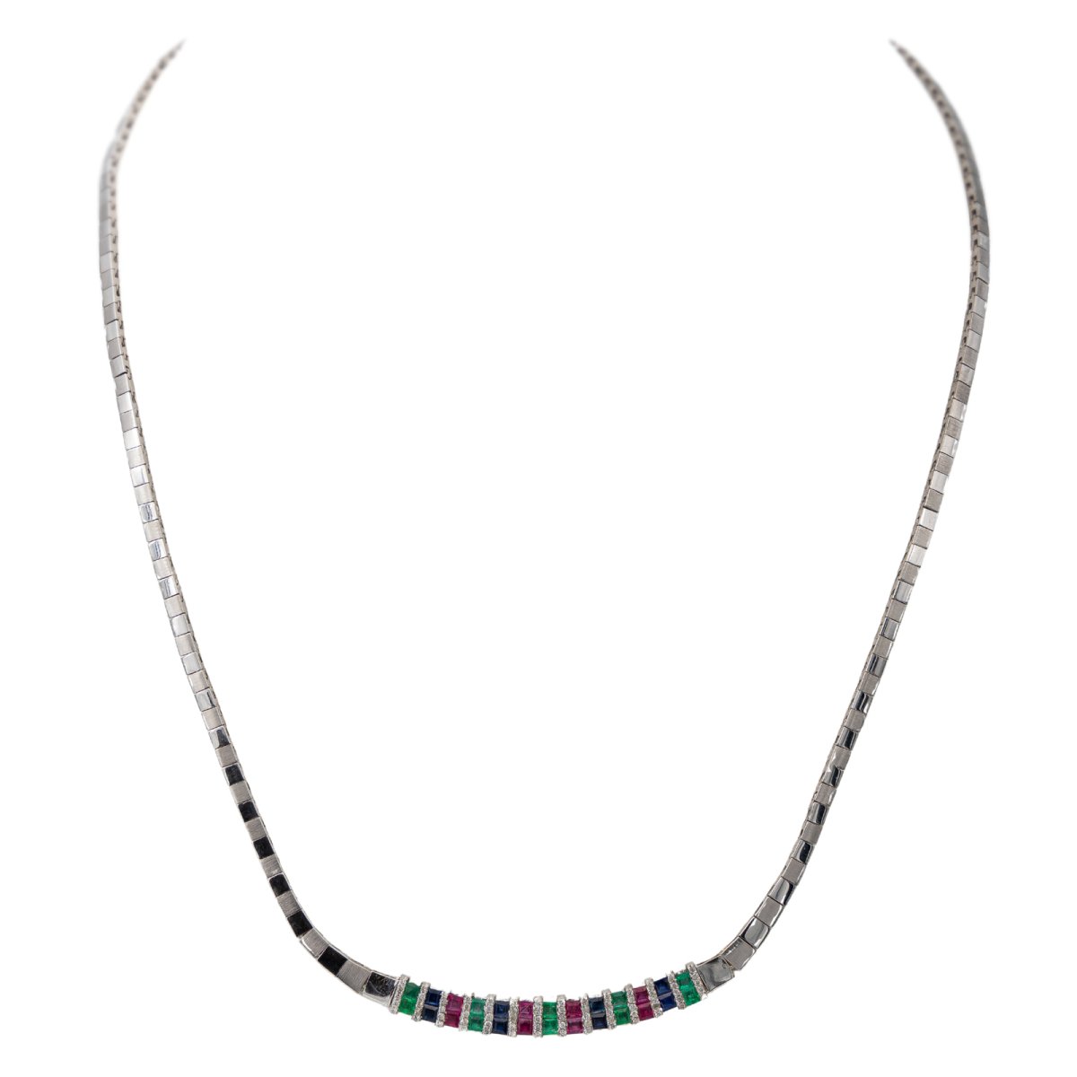 Collier en or blanc émeraude rubis et diamants - Castafiore