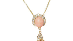 Collier en or jaune, cabochons de corail et diamants - Castafiore