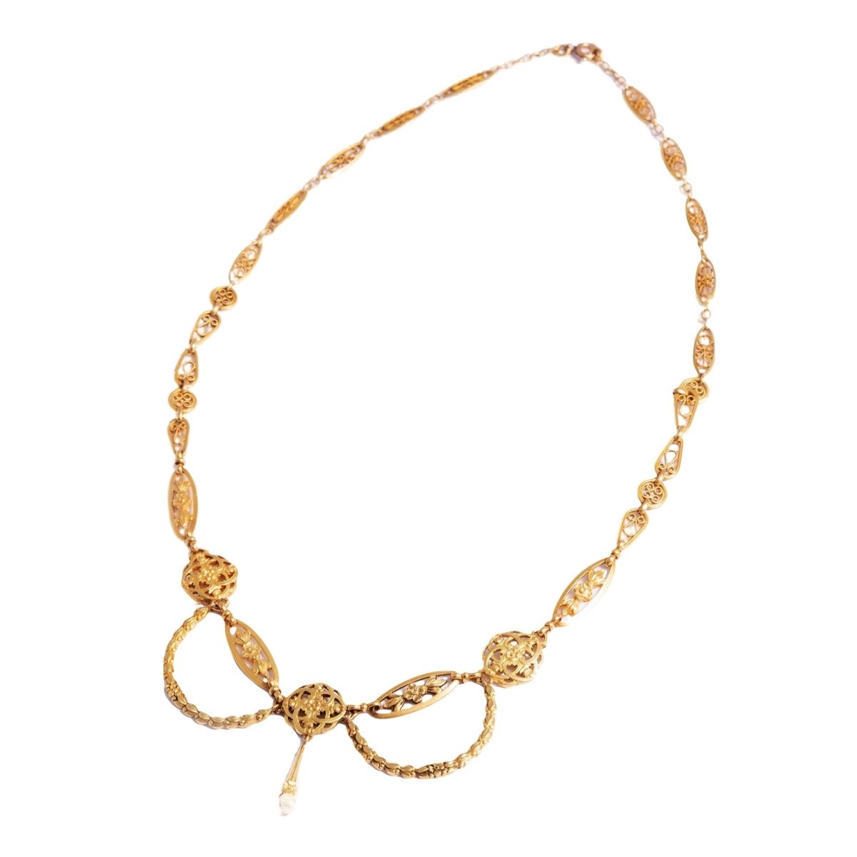 Collier en or jaune filigrané et perles - Castafiore