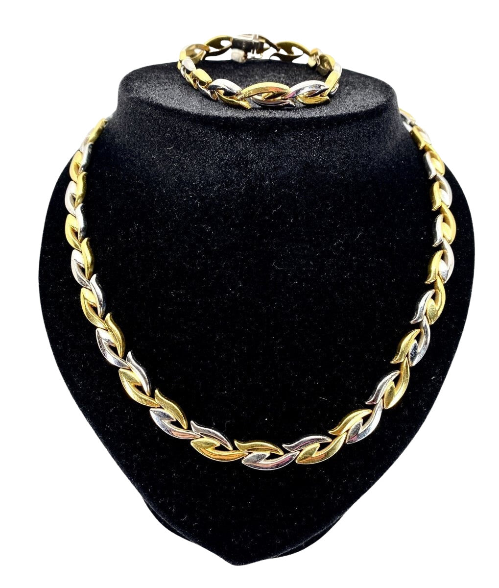 Collier et bracelet en or jaune et blanc 18 carats formant parure - Castafiore