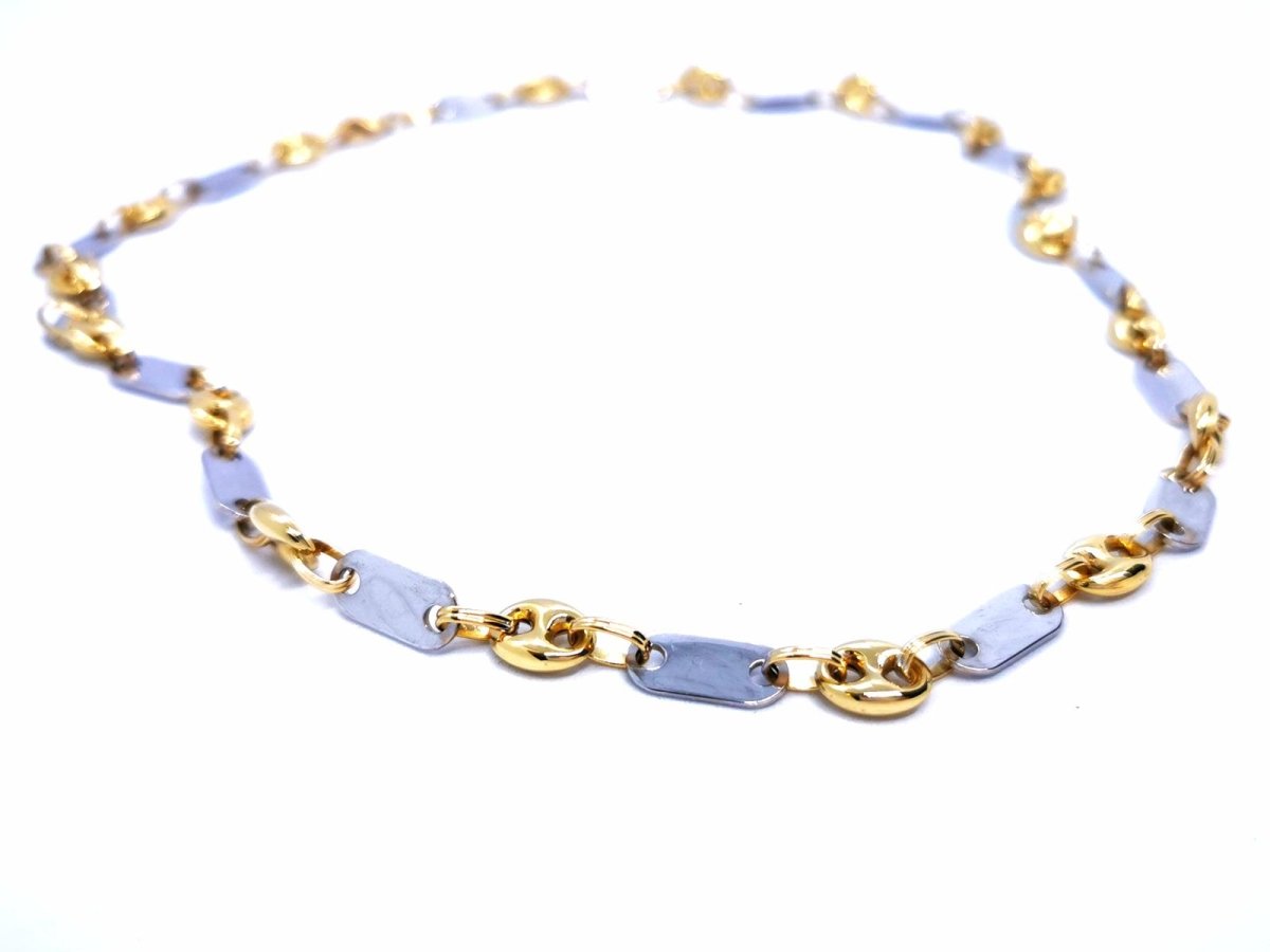 Collier Maille alternée grain de café en 2 ors - Castafiore