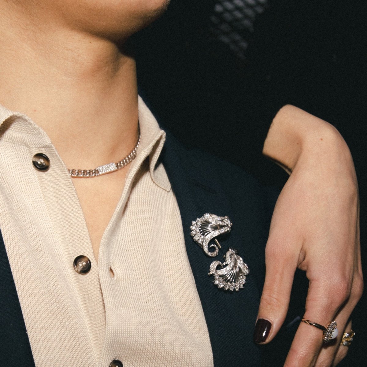 Collier Maille gourmette DIOR en or blanc et diamants - Castafiore