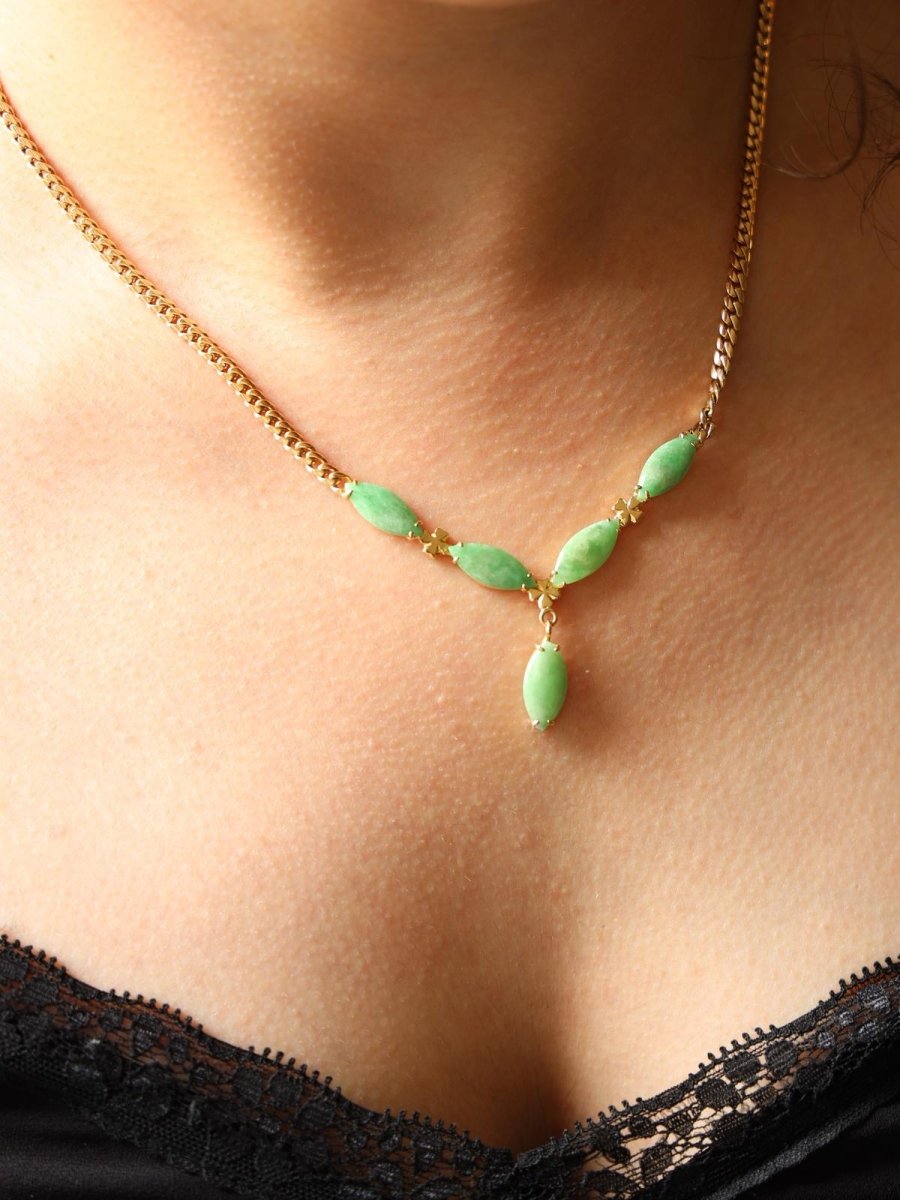 Collier Maille gourmette Or jaune Jade Jadéite - Castafiore