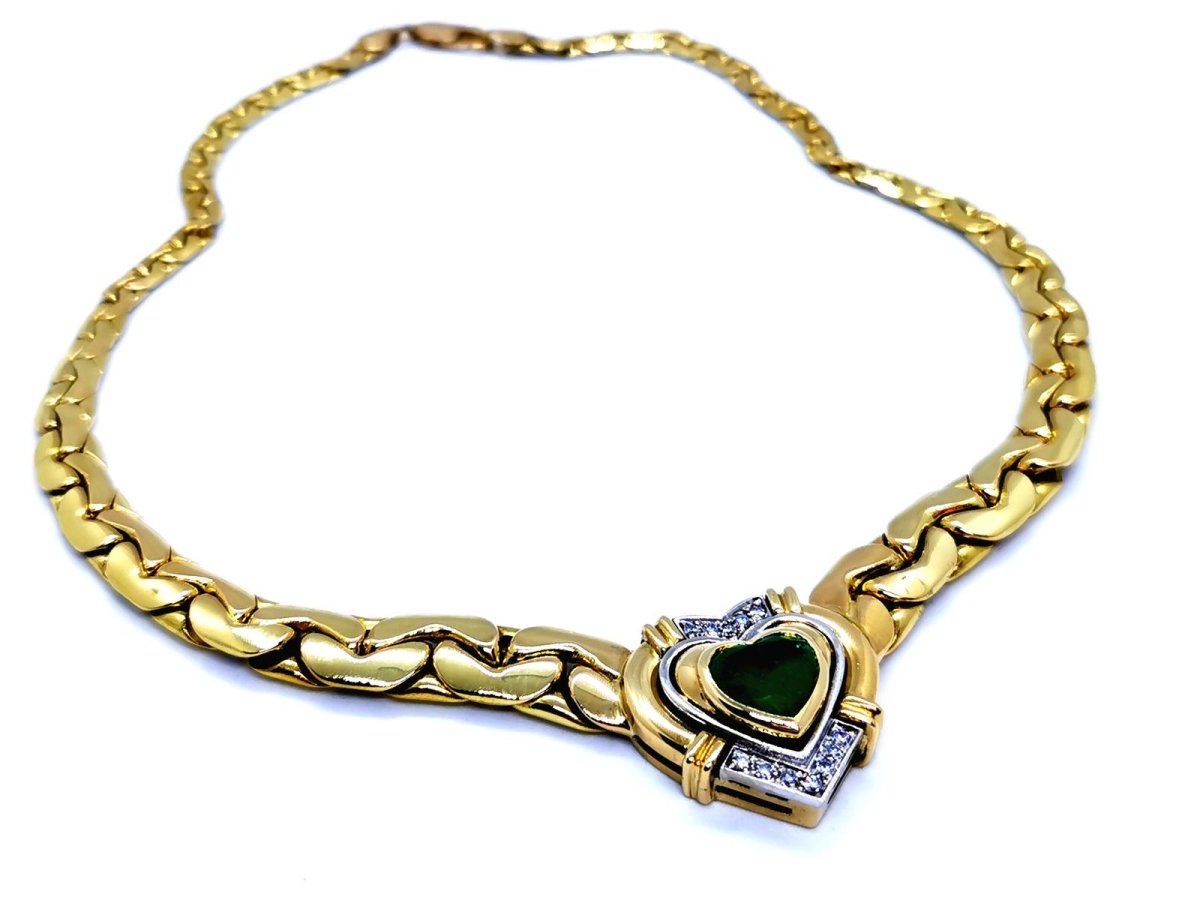 Collier massif coeur en 2 ors et émeraude - Castafiore