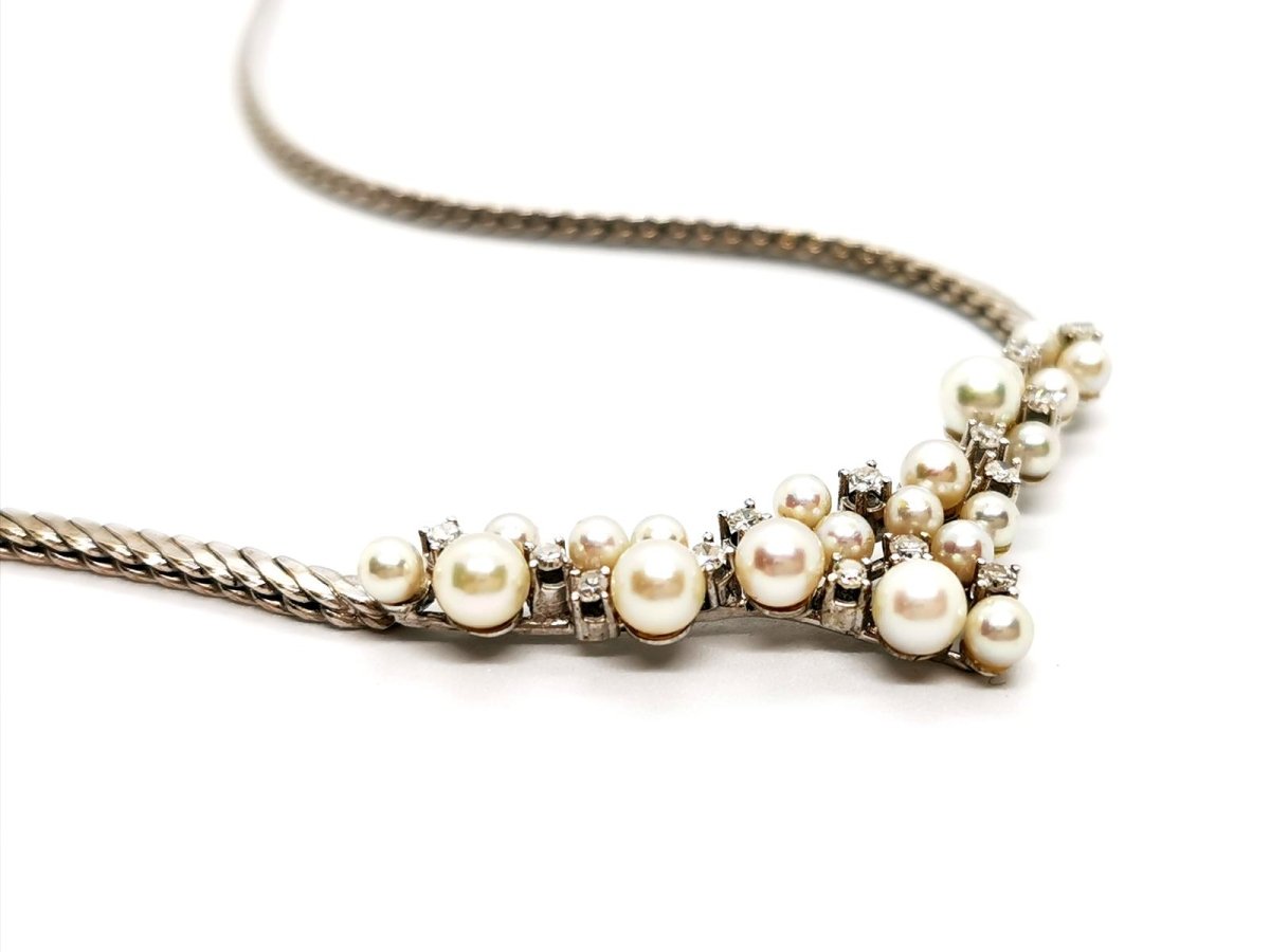 Collier Motif perles et diamants en or blanc - Castafiore