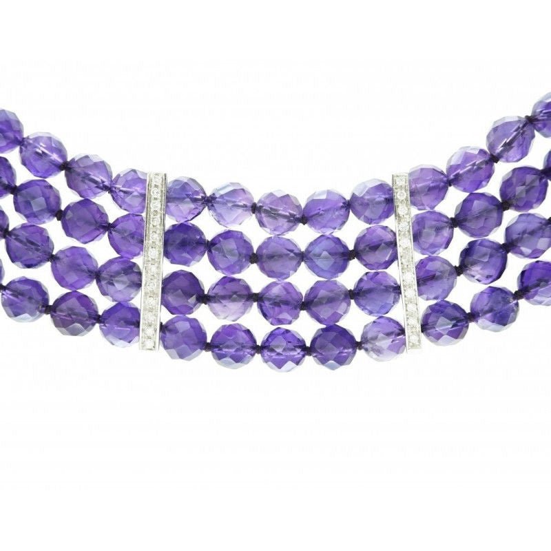 Collier or gris améthystes diamants - Castafiore