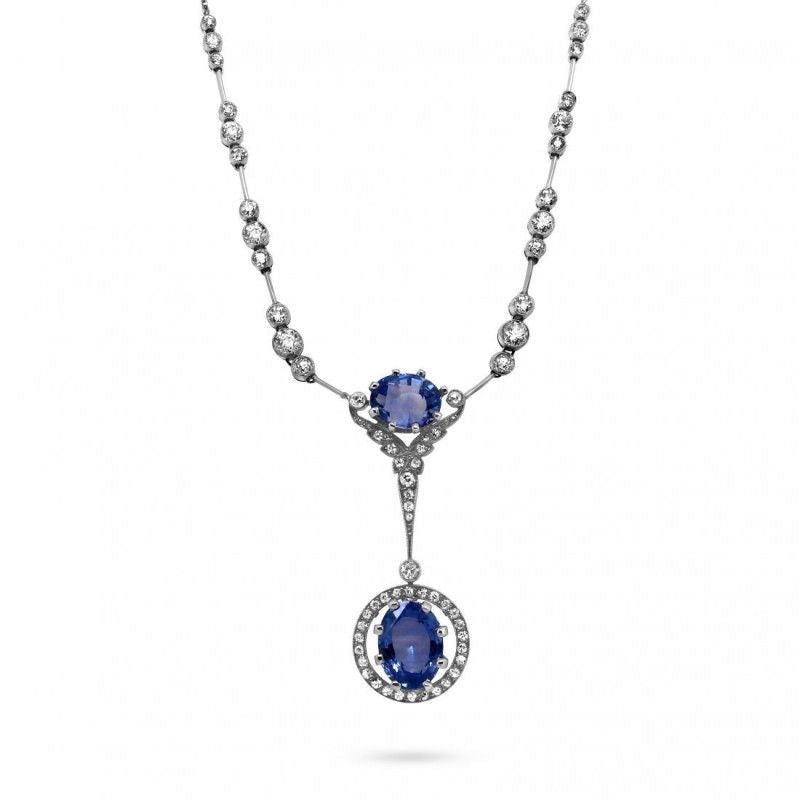 Collier or gris saphir bleu diamants - Castafiore