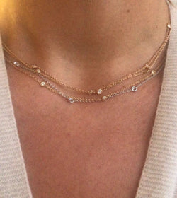 Collier or jaune intercalé de diamant sur maille forçat - Castafiore