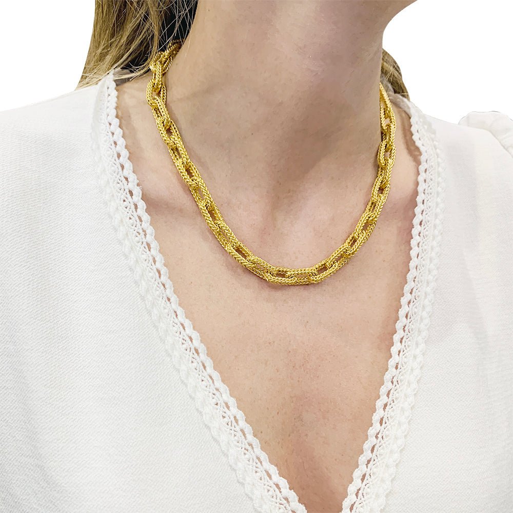 Collier or jaune, maille marine. - Castafiore
