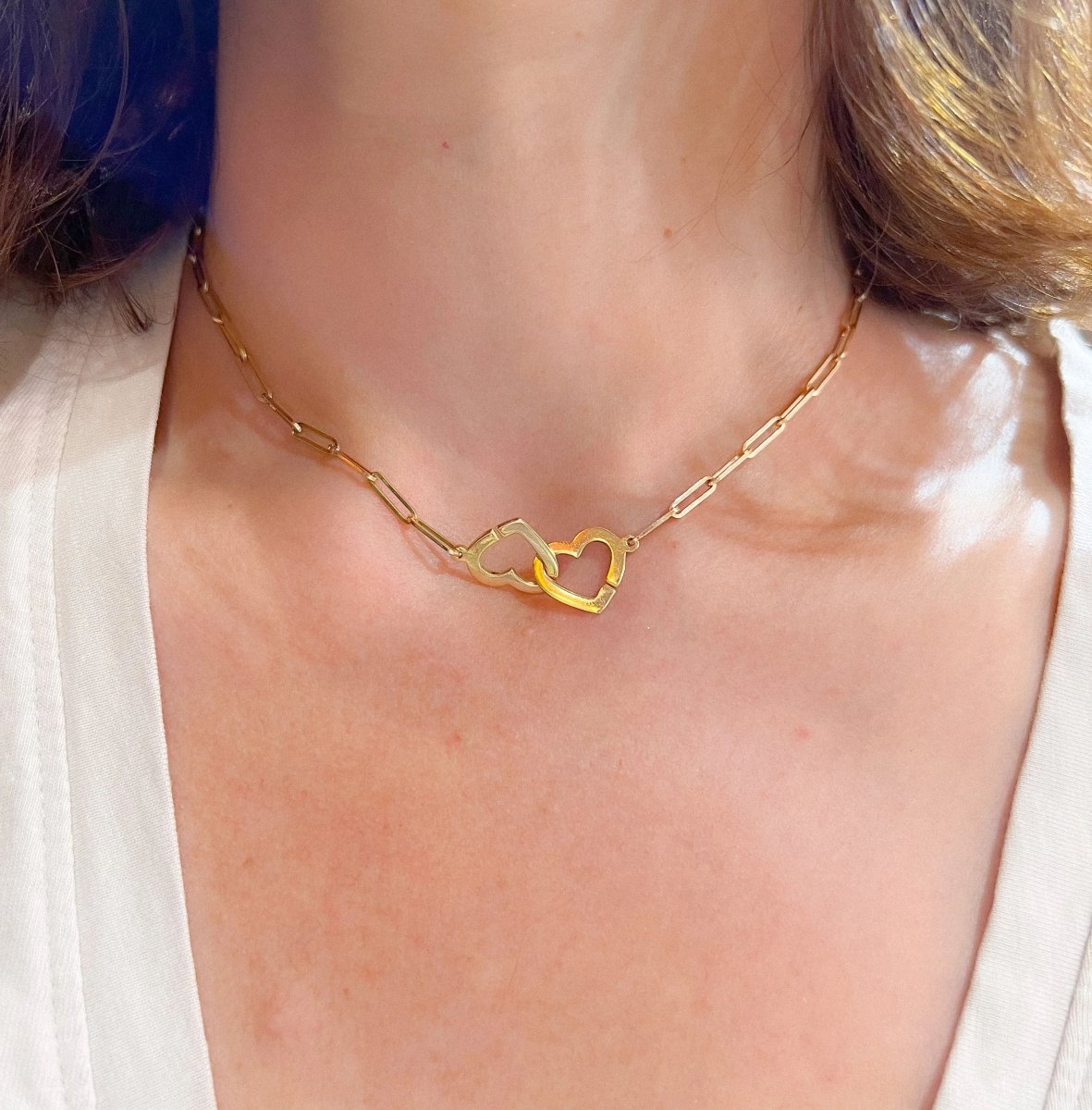 Collier or rose Dinh Van formant 2 cœurs - Castafiore