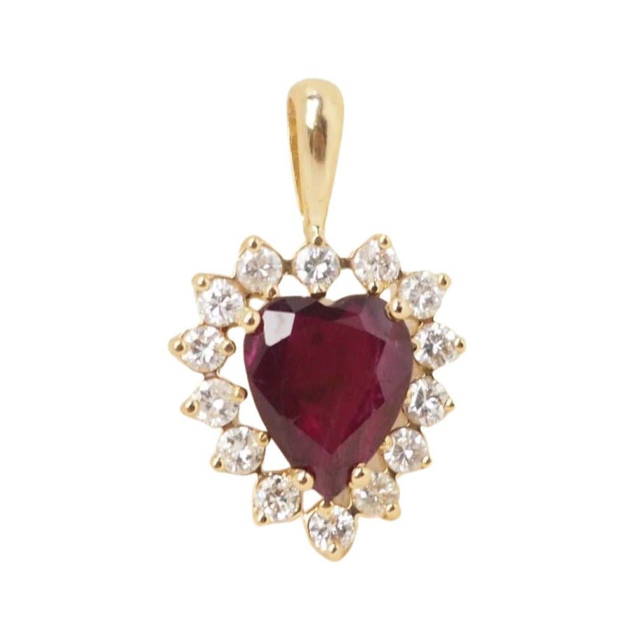 Collier Pendentif Coeur en or jaune, rubis et diamants - Castafiore