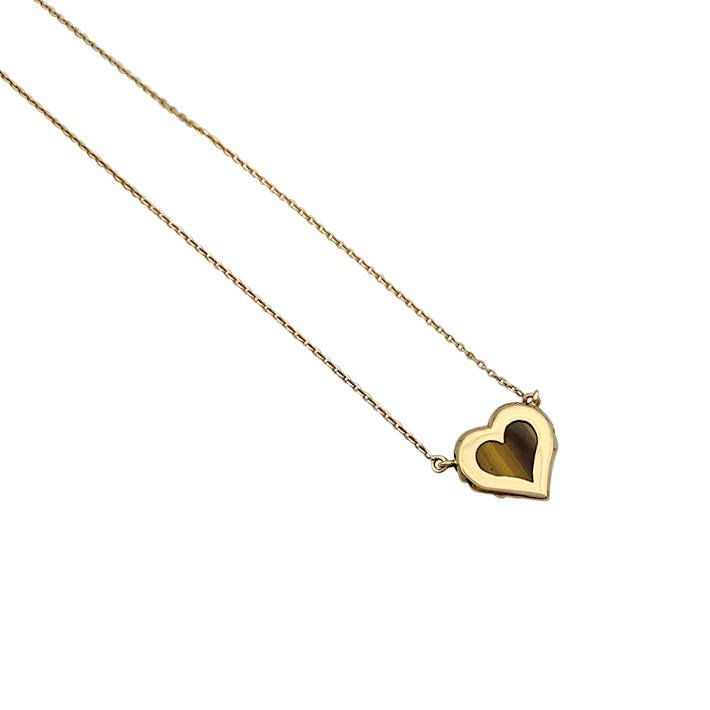 Collier pendentif, "Coeur", or jaune, oeil de tigre - Castafiore