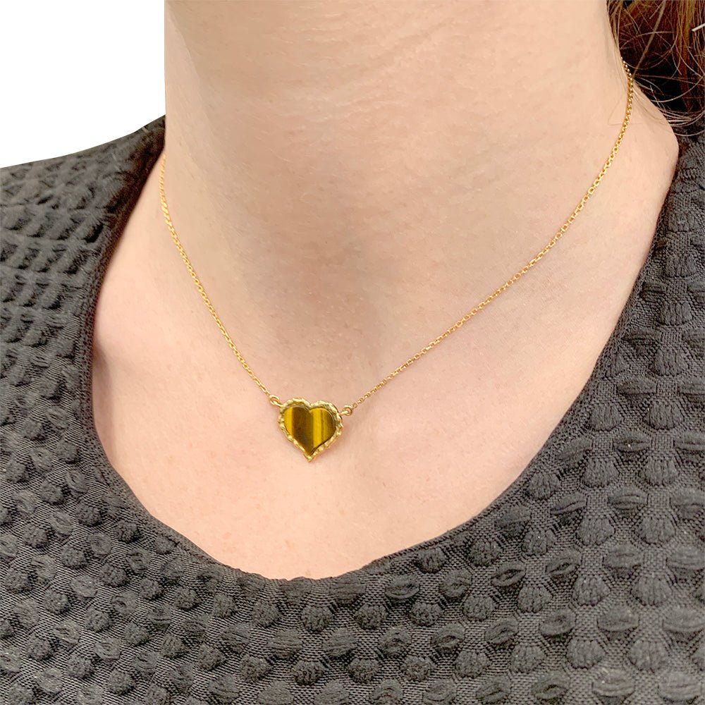 Collier pendentif, "Coeur", or jaune, oeil de tigre - Castafiore