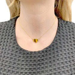 Collier pendentif, "Coeur", or jaune, oeil de tigre - Castafiore