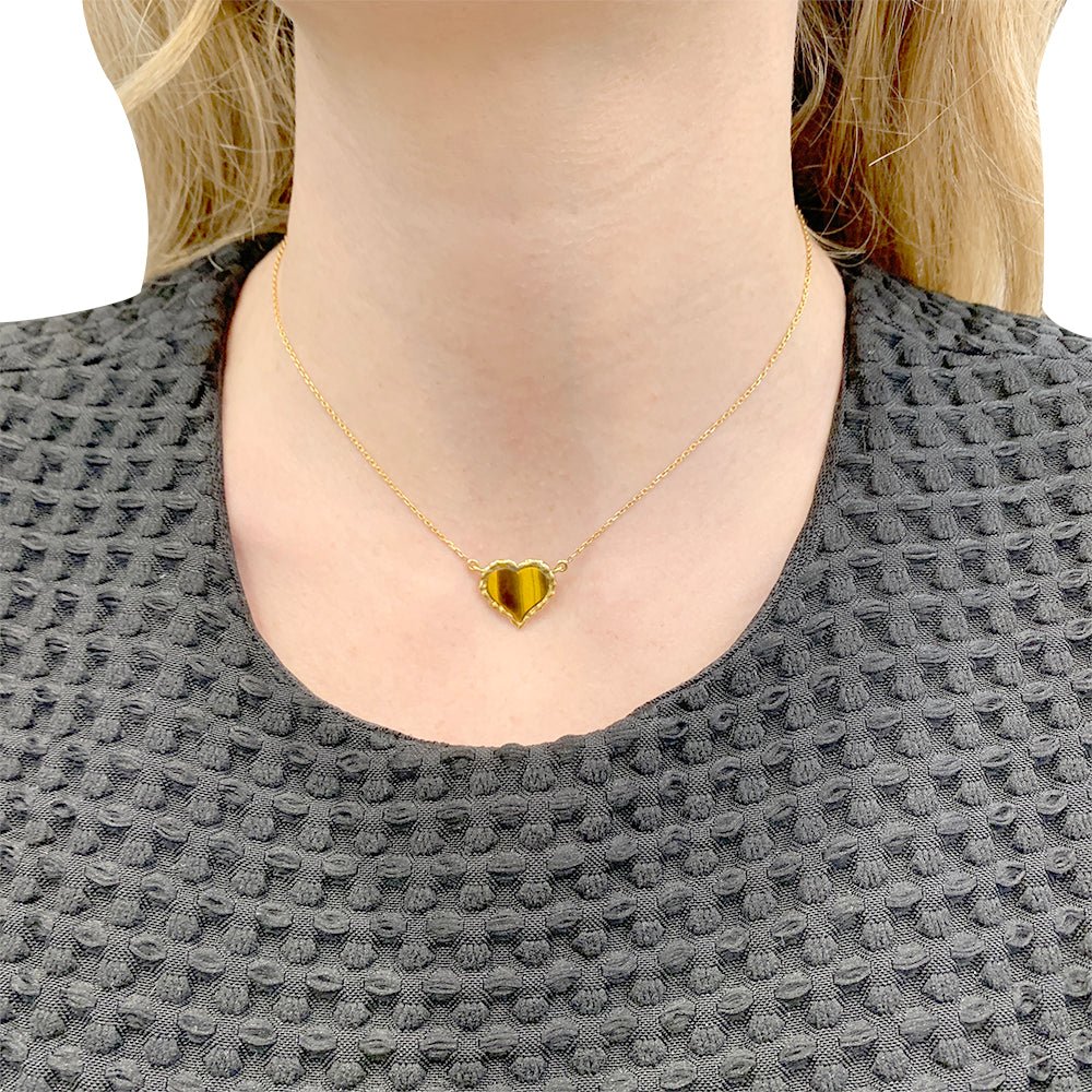 Collier pendentif, "Coeur", or jaune, oeil de tigre - Castafiore