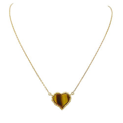 Collier pendentif, "Coeur", or jaune, oeil de tigre - Castafiore
