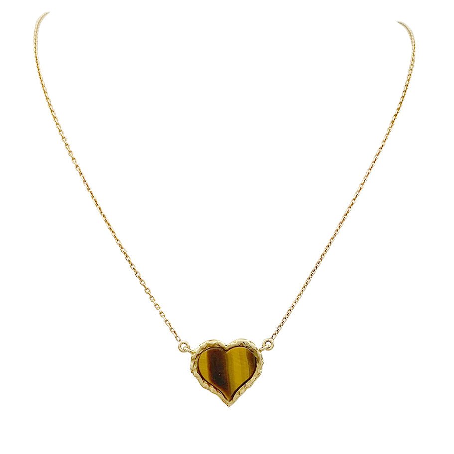 Collier pendentif, "Coeur", or jaune, oeil de tigre - Castafiore