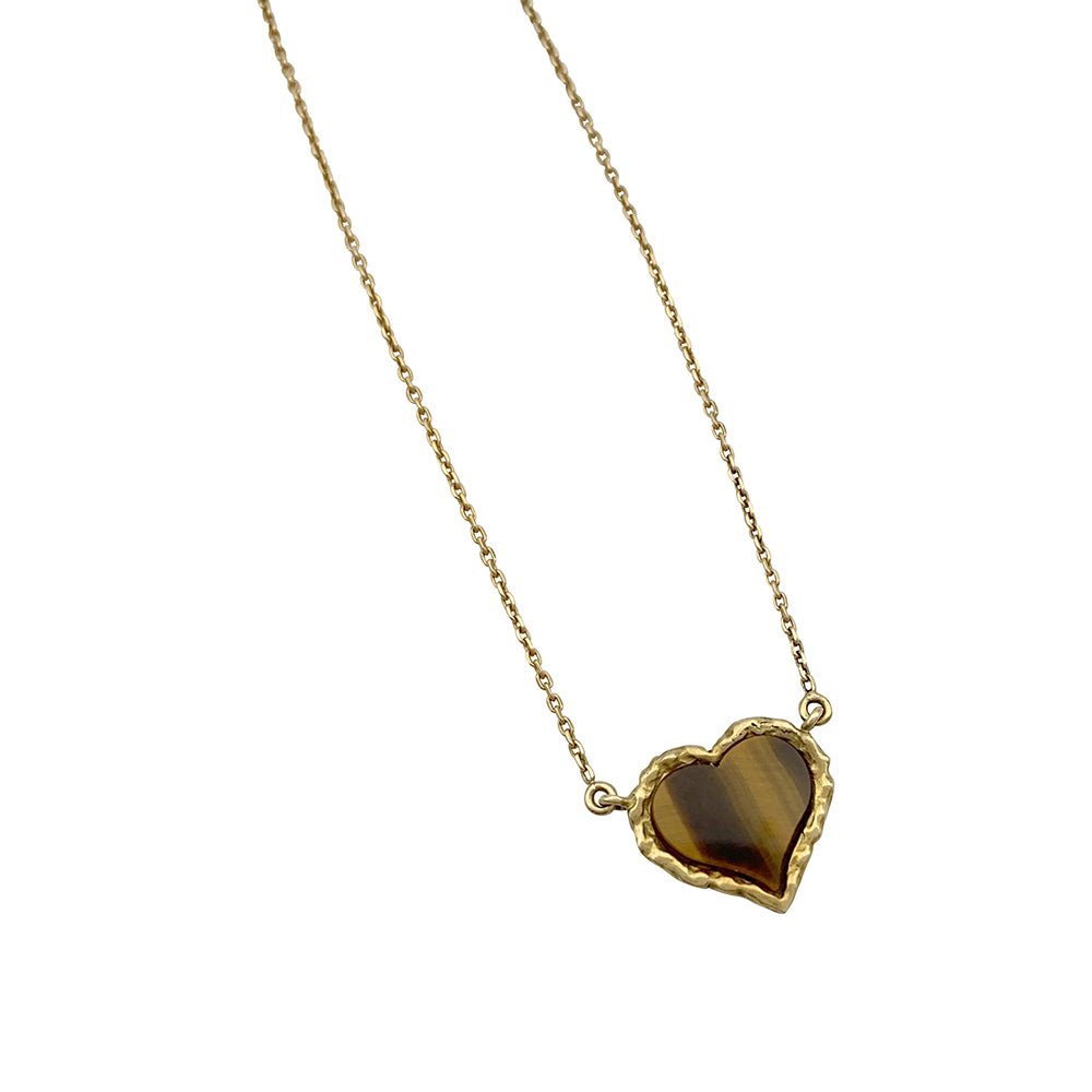 Collier pendentif, "Coeur", or jaune, oeil de tigre - Castafiore