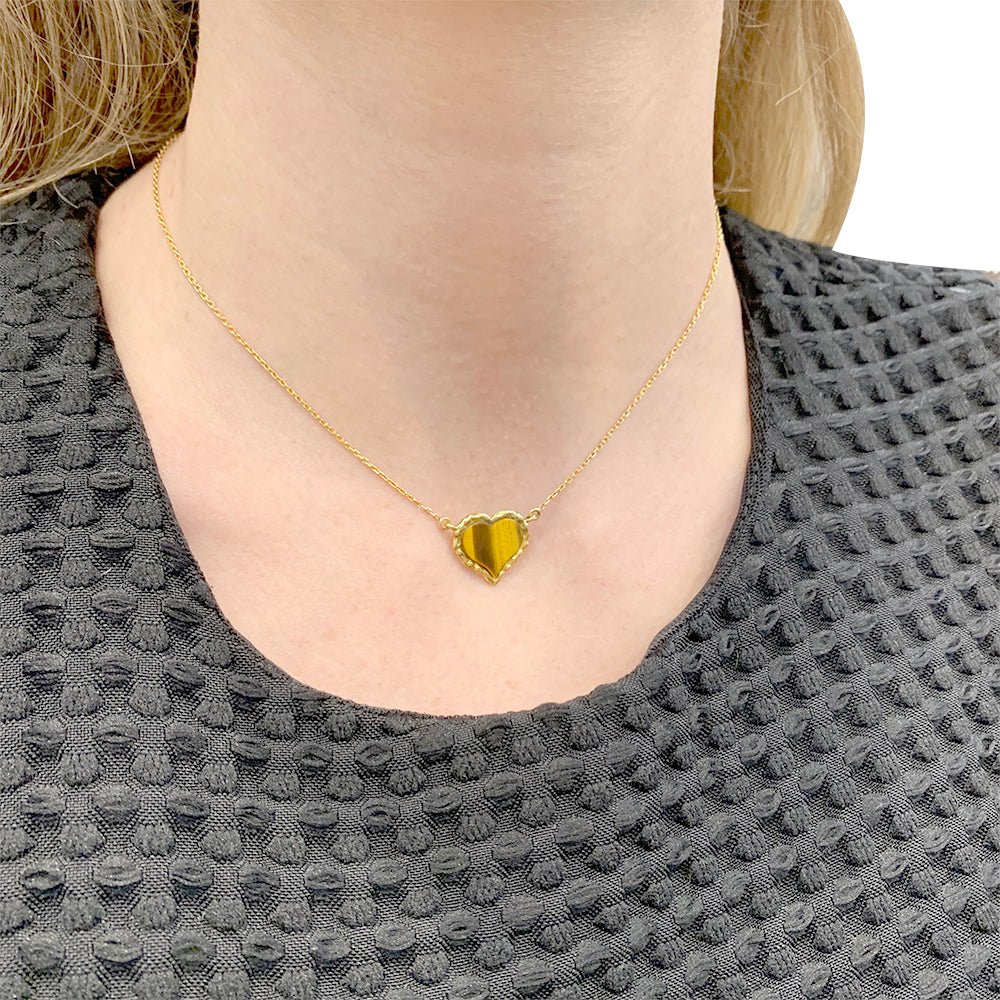 Collier pendentif, "Coeur", or jaune, oeil de tigre - Castafiore