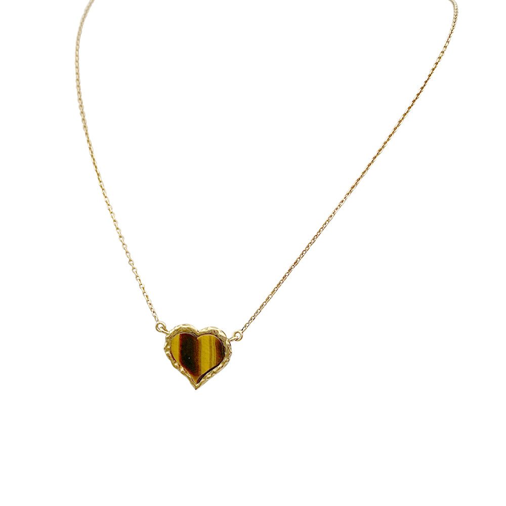 Collier pendentif, "Coeur", or jaune, oeil de tigre - Castafiore