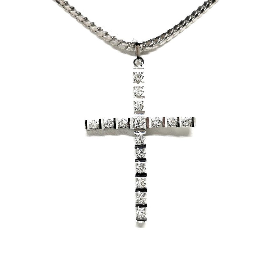 Collier Pendentif croix en or blanc et diamants - Castafiore