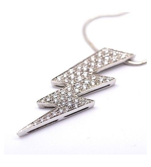 Collier Pendentif éclair pavé diamants en or blanc - Castafiore