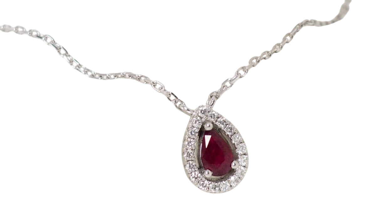 Collier pendentif en or blanc, diamants et Rubis en poire - Castafiore