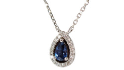 Collier pendentif en or blanc, saphir et diamants - Castafiore