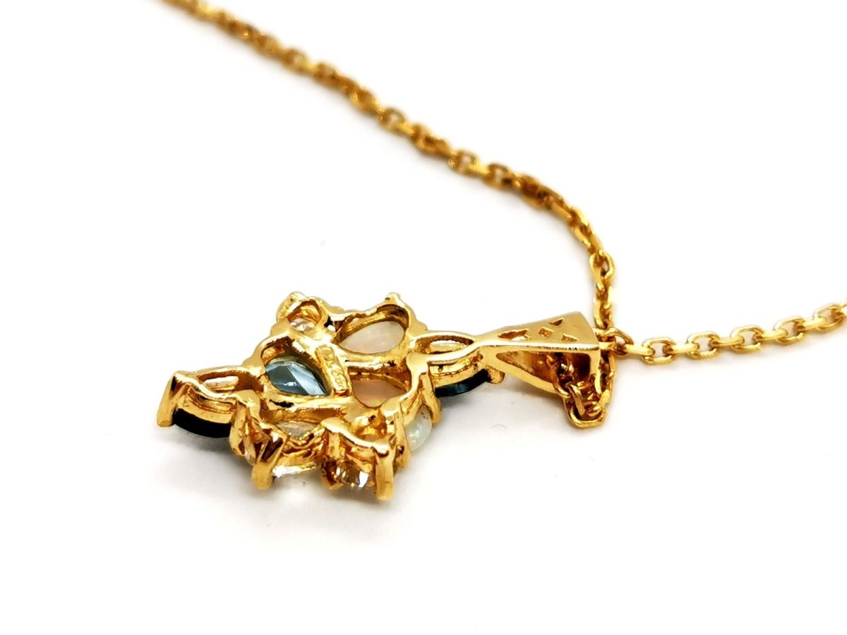 Collier Pendentif en or jaune, diamants, opales, aigue-marine et saphirs - Castafiore