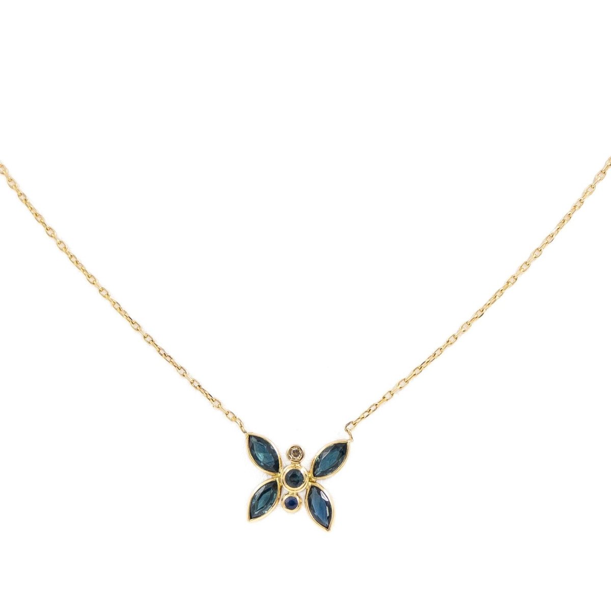 Collier Pendentif en or jaune, saphirs et diamant - Castafiore