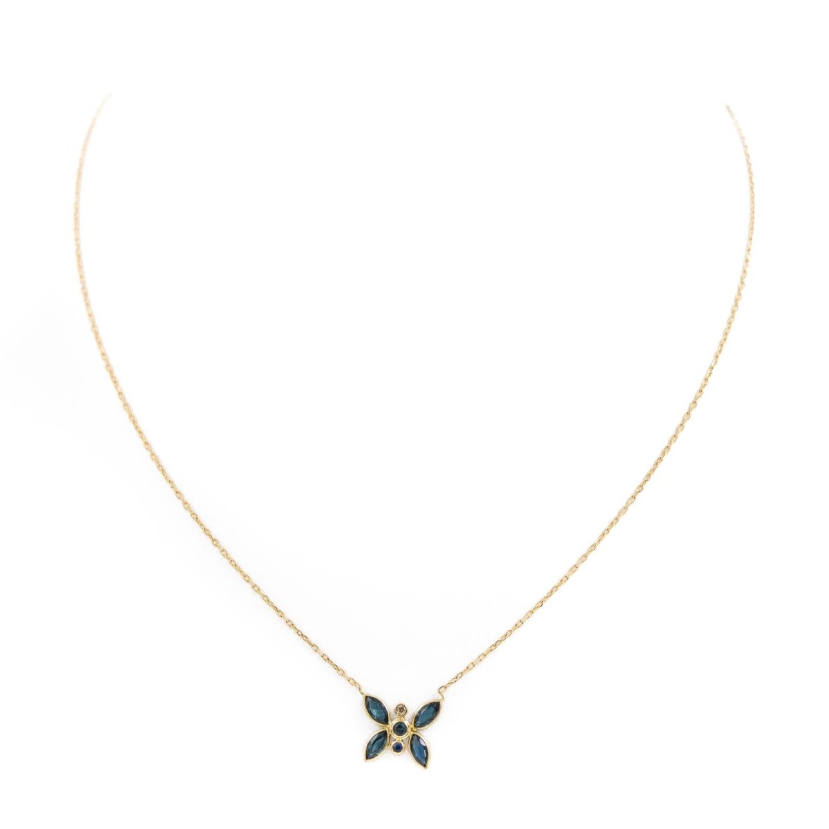 Collier Pendentif en or jaune, saphirs et diamant - Castafiore