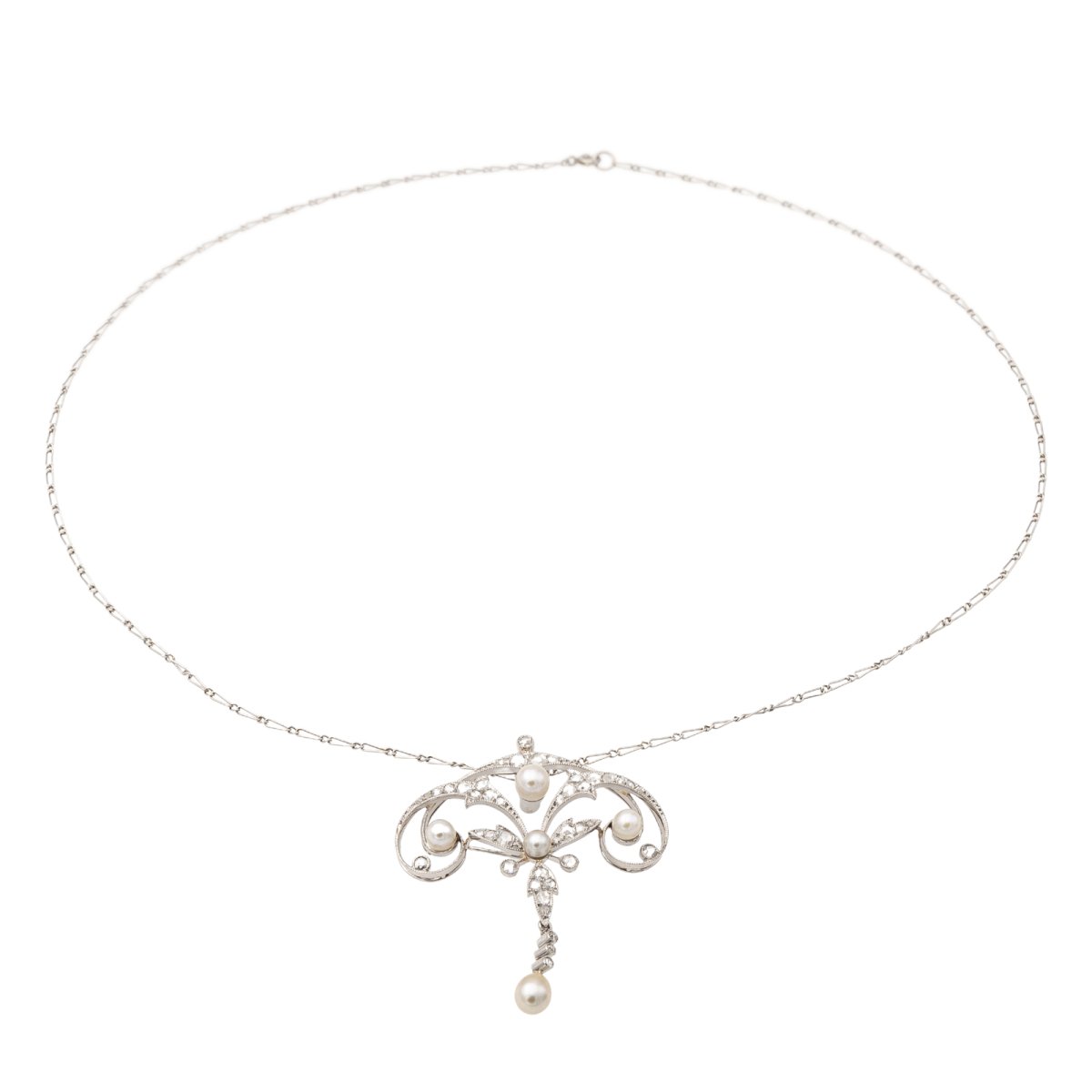 Collier Pendentif Maille cheval en platine, perles et diamants - Castafiore