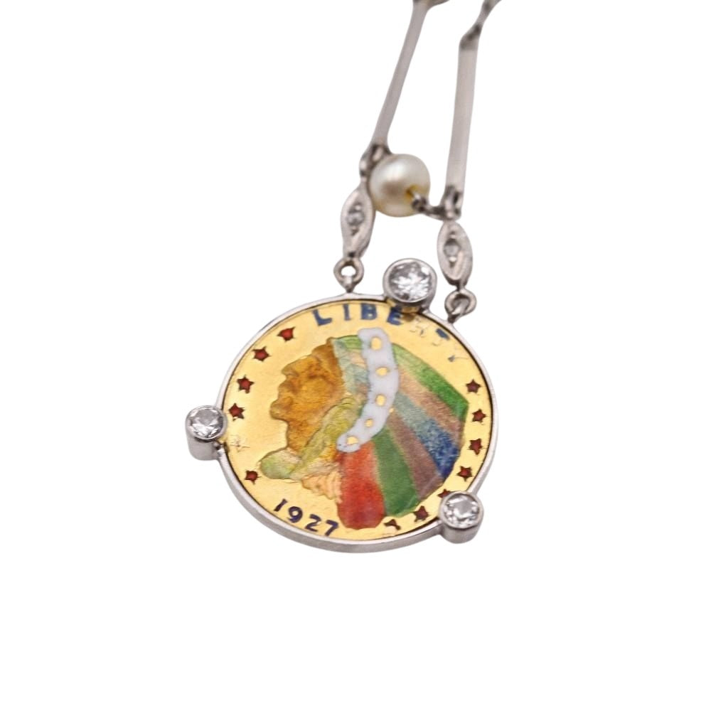 Collier pièce en or avec diamants et perles - Castafiore