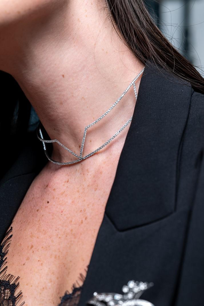 Collier Ras de cou graphique en or blanc et diamants - Castafiore