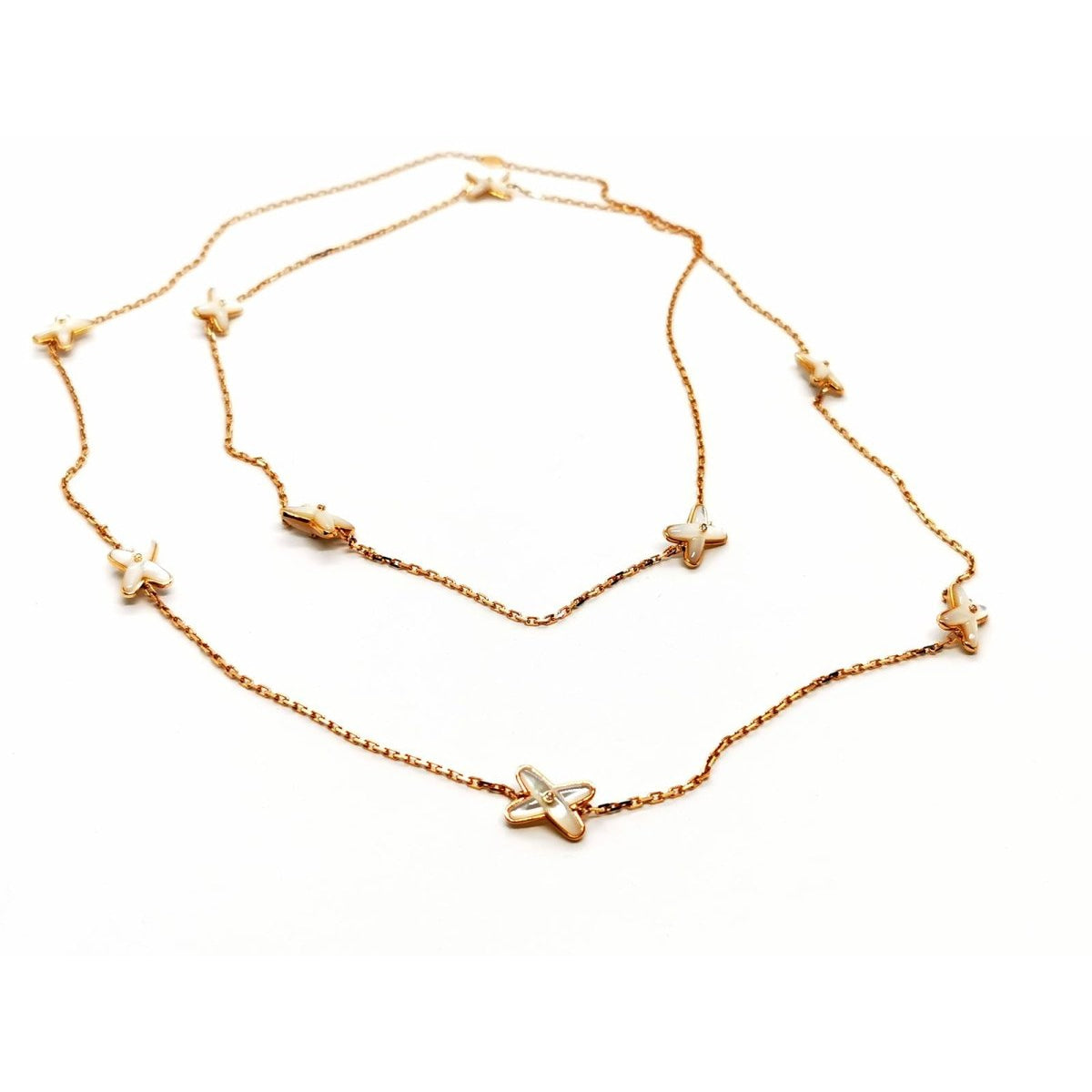 Collier Sautoir CHAUMET "Jeux de liens" en or rose, nacre et diamants - Castafiore