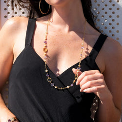 Collier Sautoir en or jaune, améthystes et citrines - Castafiore