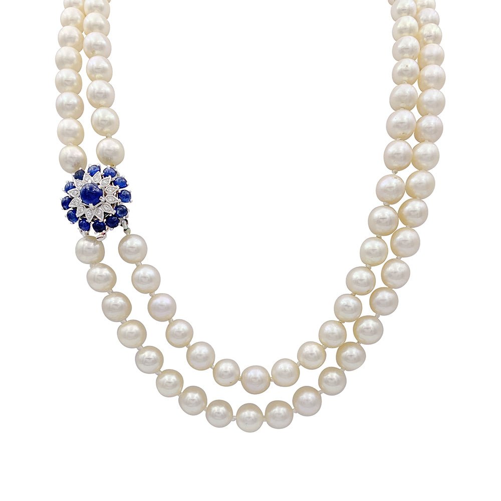 Collier vintage perles, saphirs et diamants. - Castafiore