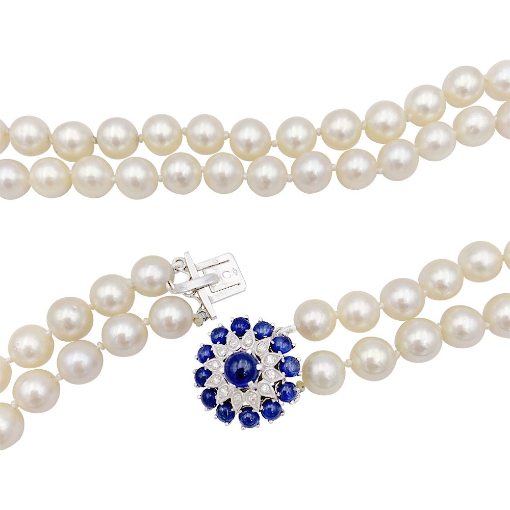 Collier vintage perles, saphirs et diamants. - Castafiore