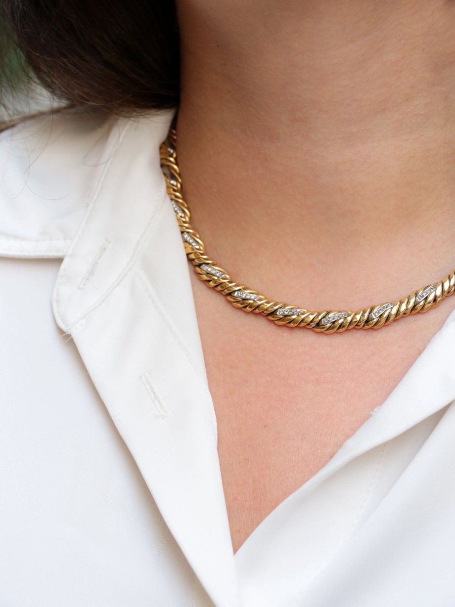 Collier vintage tressé en 2 tons d’or et diamants - Castafiore