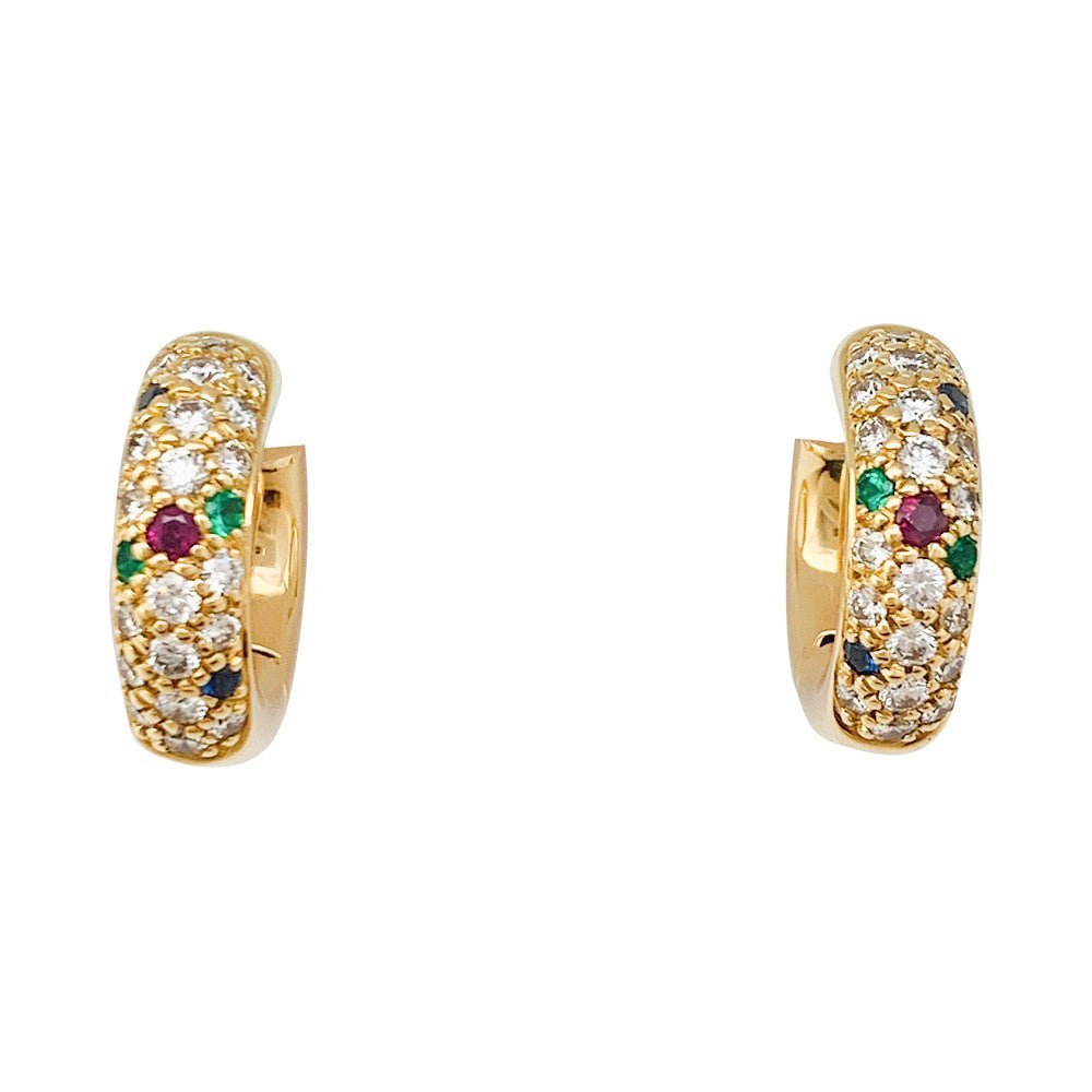 Créoles or jaune, diamants, pierres de couleur - Castafiore