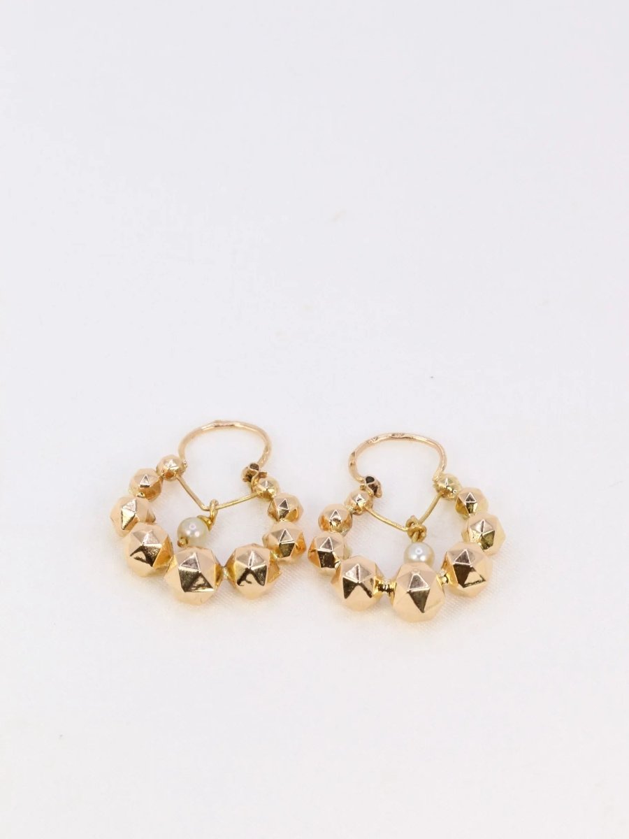 Créoles vintage boule à facettes en or jaune et perles - Castafiore