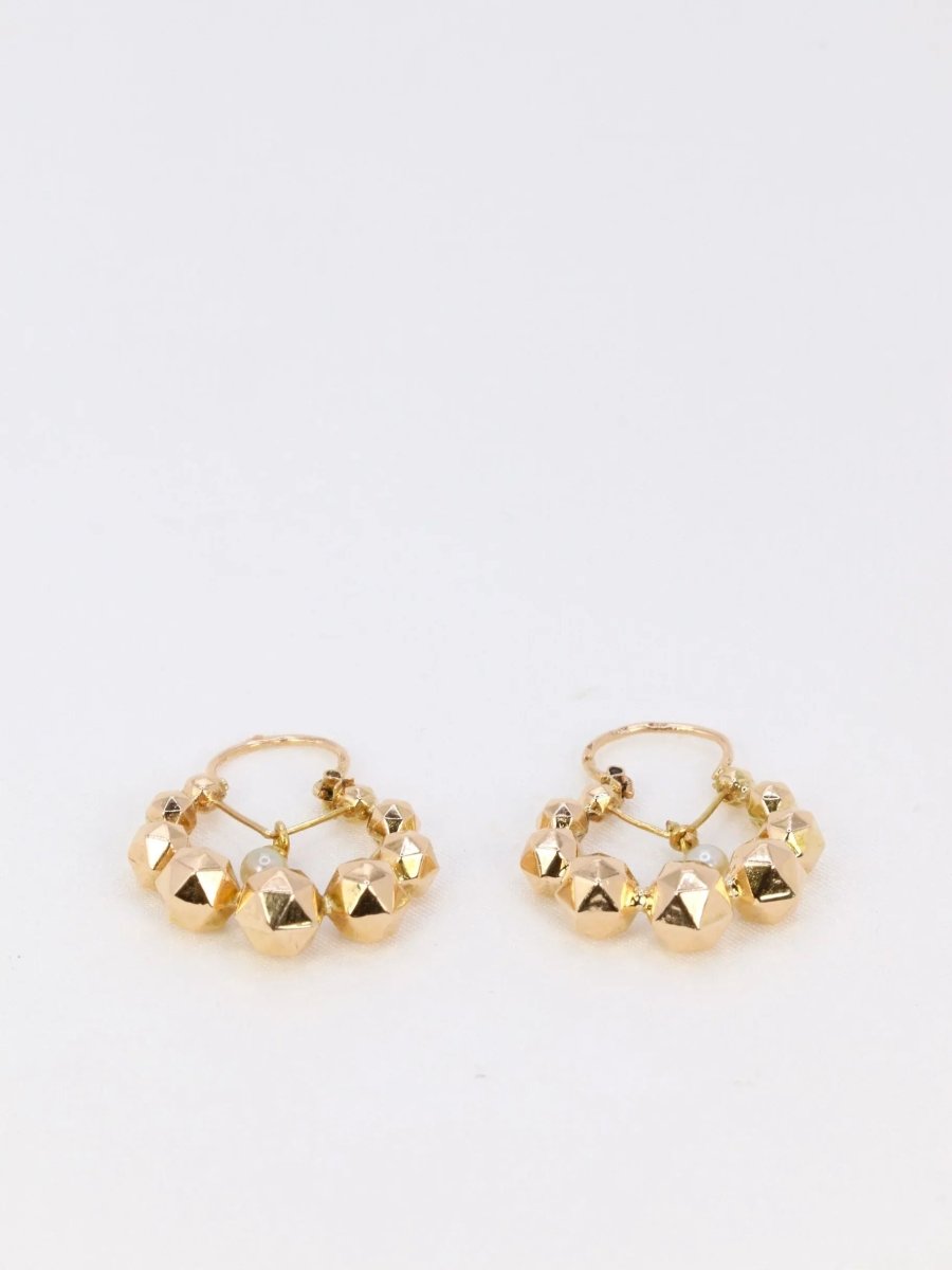 Créoles vintage boule à facettes en or jaune et perles - Castafiore