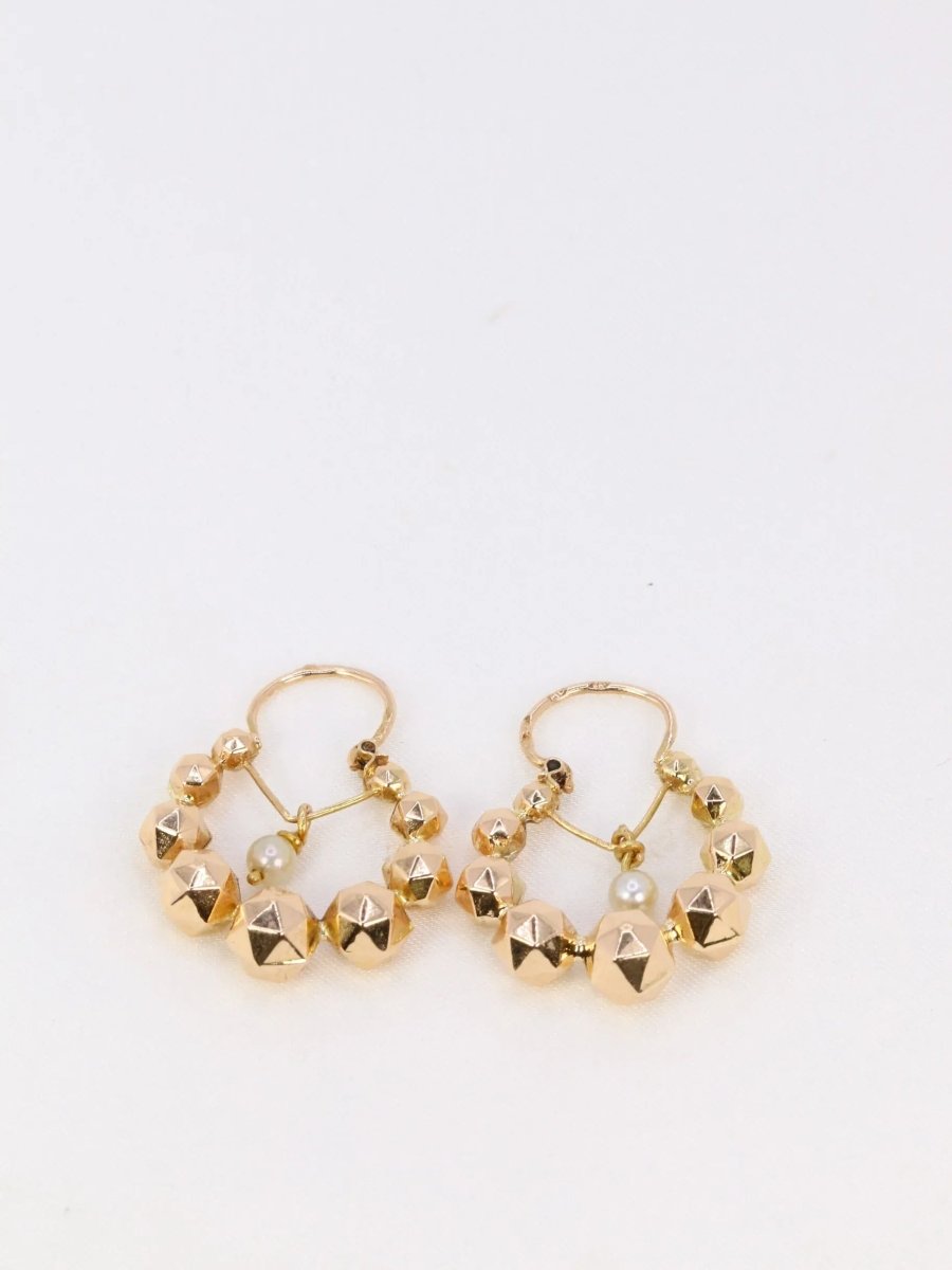 Créoles vintage boule à facettes en or jaune et perles - Castafiore
