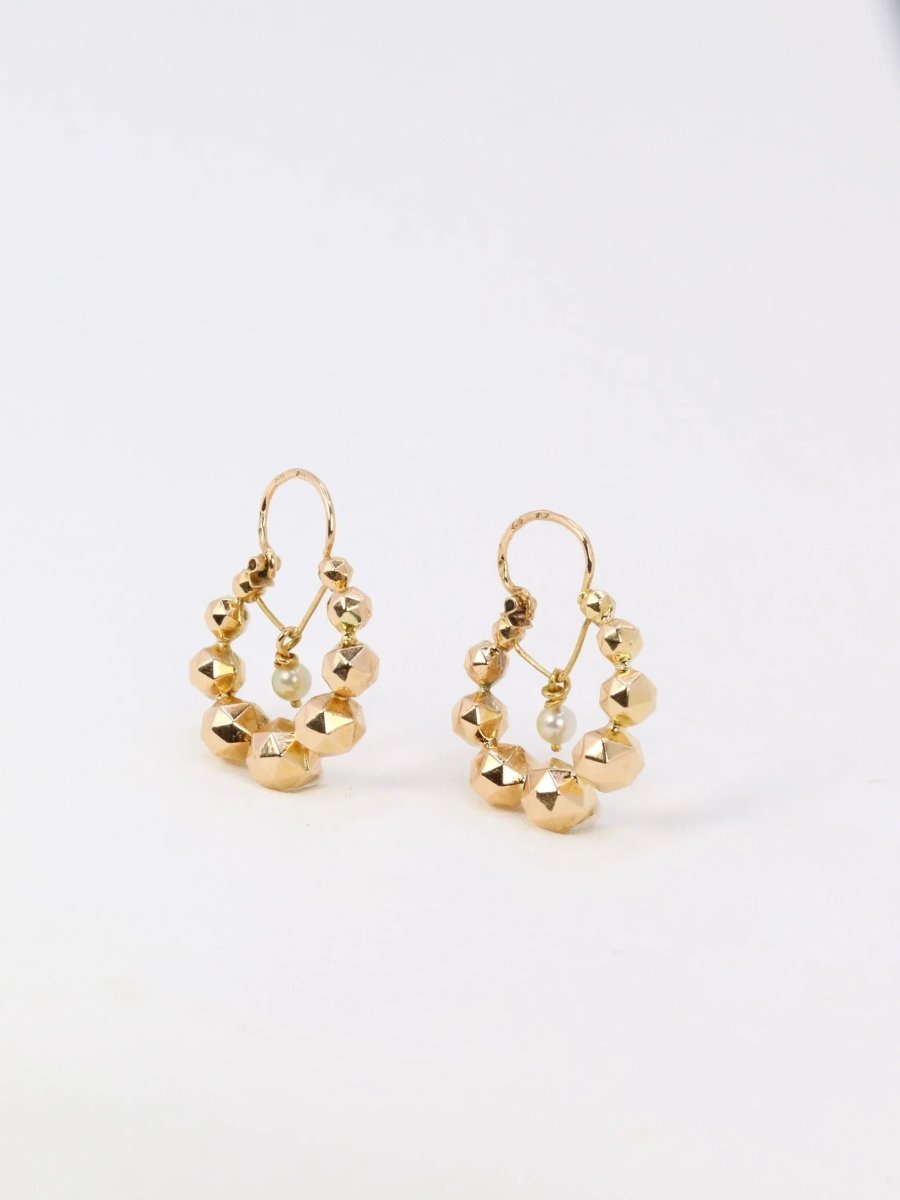 Créoles vintage boule à facettes en or jaune et perles - Castafiore