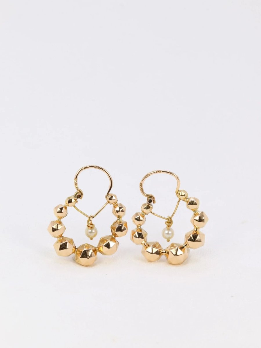 Créoles vintage boule à facettes en or jaune et perles - Castafiore