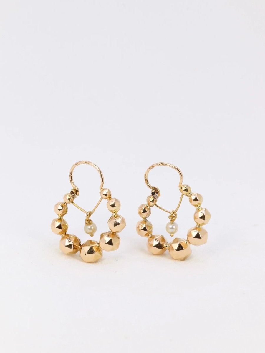 Créoles vintage boule à facettes en or jaune et perles - Castafiore