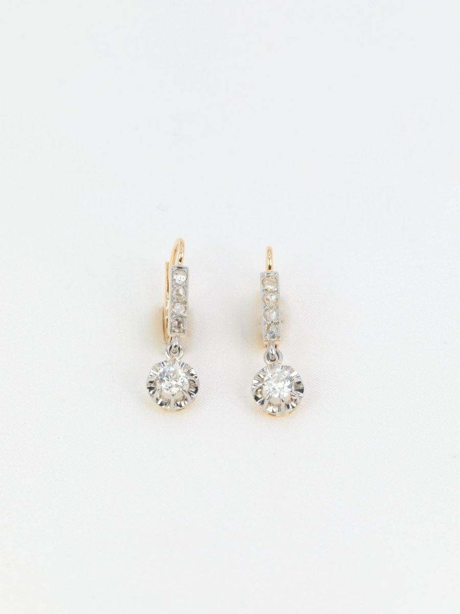 Dormeuses anciennes en or, argent et diamants - Castafiore