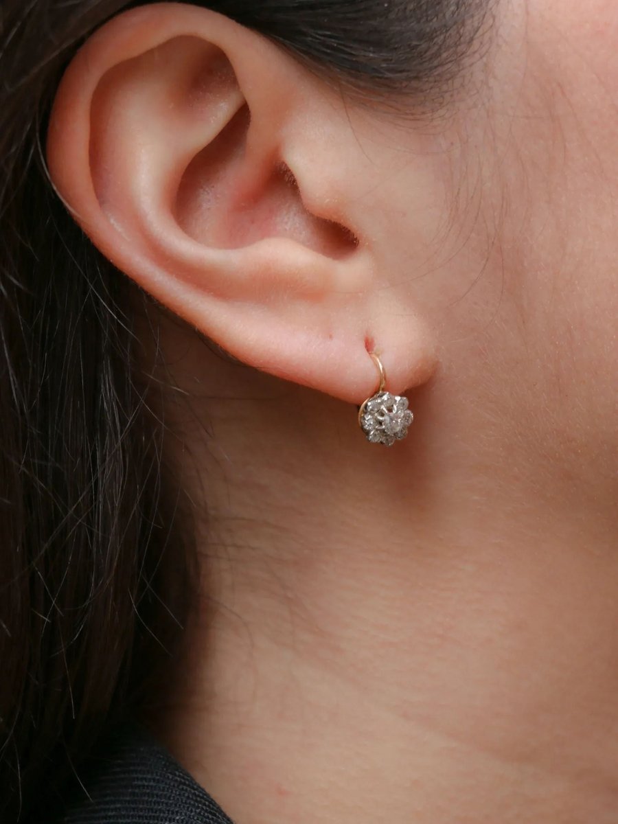 Dormeuses en or et diamants taille ancienne - Castafiore