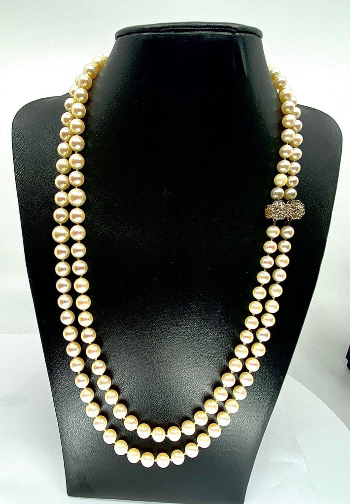 Double collier de perles de culture, fermoir diamants - Castafiore
