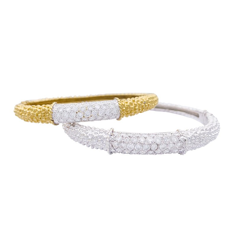 Duo de joncs vintage or jaune et blanc, diamants. - Castafiore